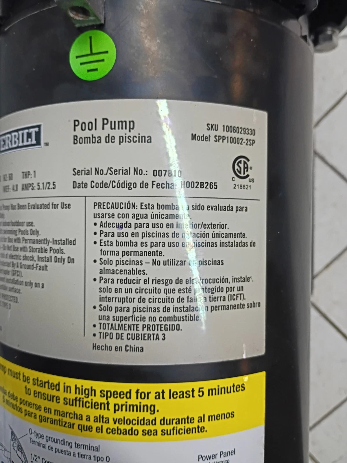 Everbilt SPP10002-2SP 1 HP 2-Speed Pool Pump 230-Volt OPEN BOX