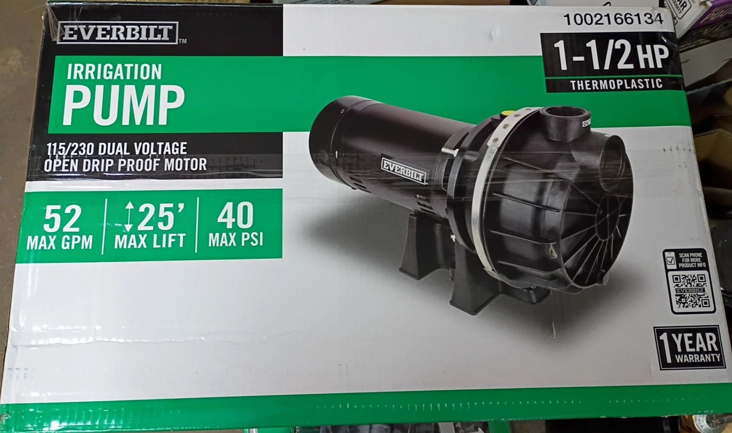 Everbilt HDLS15P Lawn Irrigation Pump Plastic 1-1/2HP 52-GPM, OPEN BOX