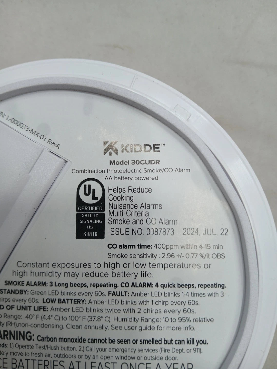 Kidde Detect 30CUDR / 21032830 Combination Smoke & Carbon Monoxide Alarm, White