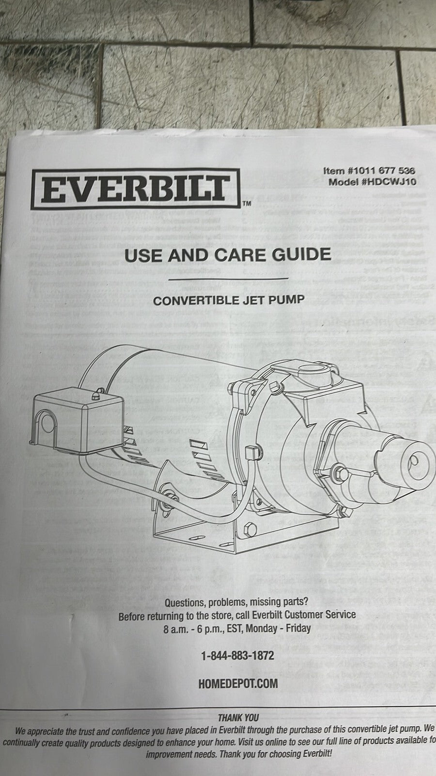 Everbilt HDCWJ10 1HP Professional Convertible Jet Pump NEW OPEN BOX