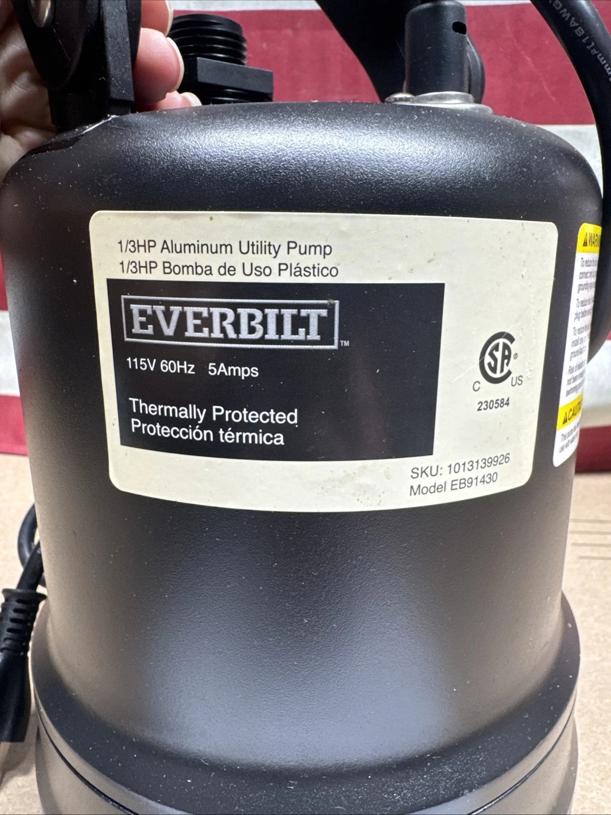 Everbilt 1/3 HP Submersible Aluminum Utility Pump Corrosion Resistant...