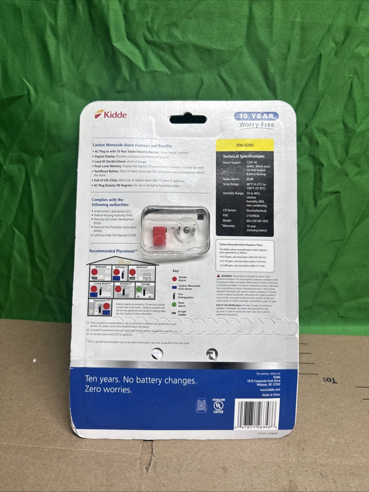 Kidde 10 Year Worry Free Plug-In Carbon Monoxide Alarm 900-0280-NEW