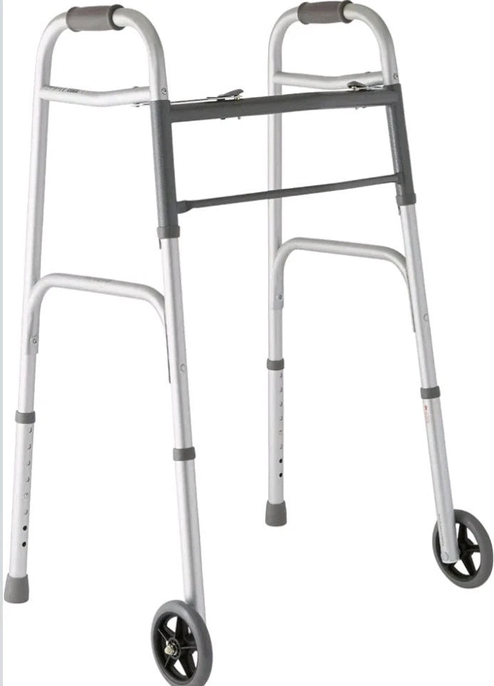 Medline Lightweight Two Button Folding Walker with 5" Wheels Open Box
