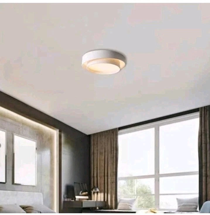 Creative Round Double-Layer Wrought Iron Ceiling Lamp, LED Flush 40cm White OB