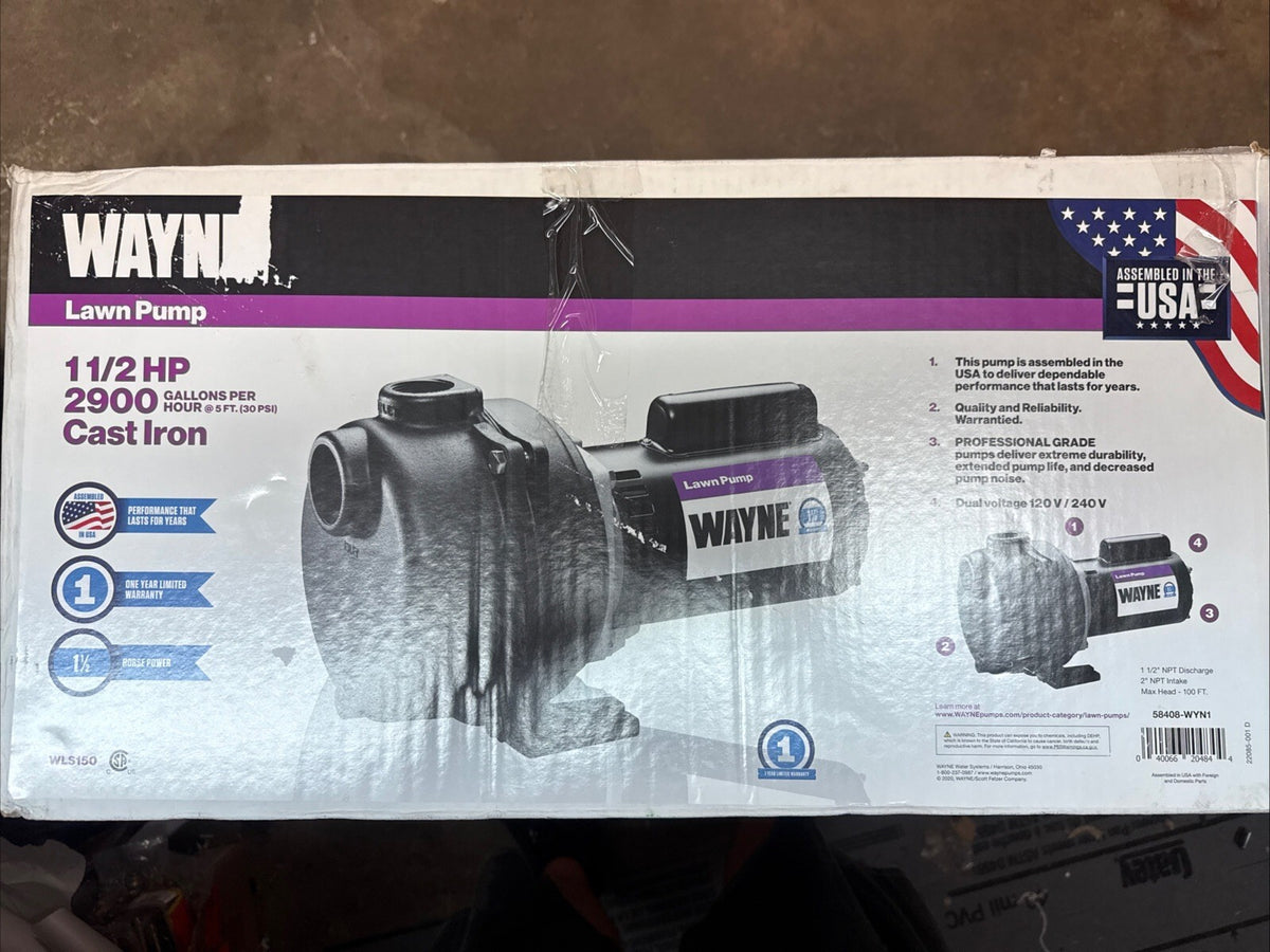Wayne WLS150 1-1/2 HP Cast Iron Quick-Prime Lawn-irrigation Sprinkler Pump. NOB