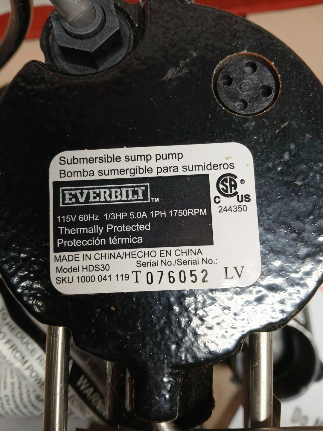 Everbilt 1/3 HP Cast Iron Submersible Sump Pump HDS30 NEW OB