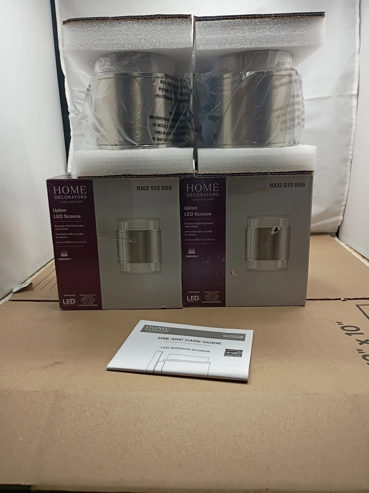 Lot Of 2 Hampton Bay Upton Brushed Nickel LED (Light) Sconce 1002 513 859 OB