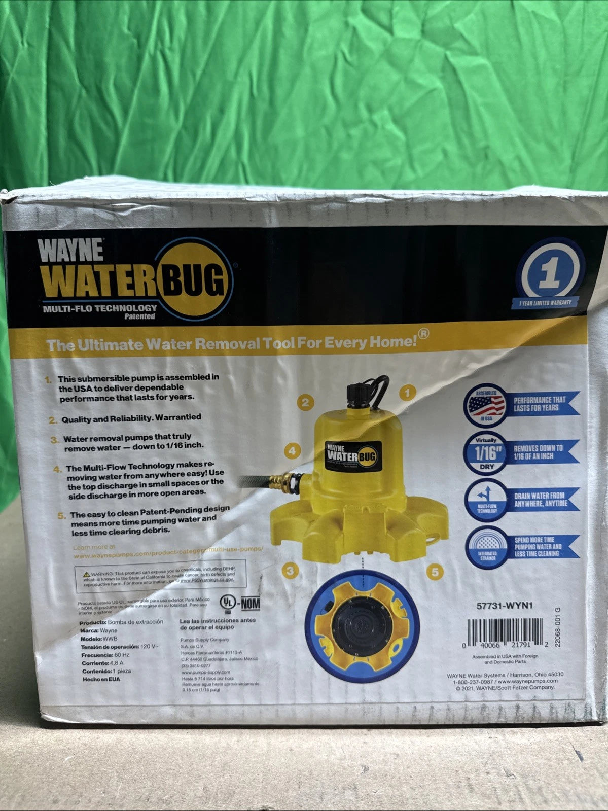 Wayne WWB WaterBUG Submersible Pump 1/6 hp .16 hp 1350 gph