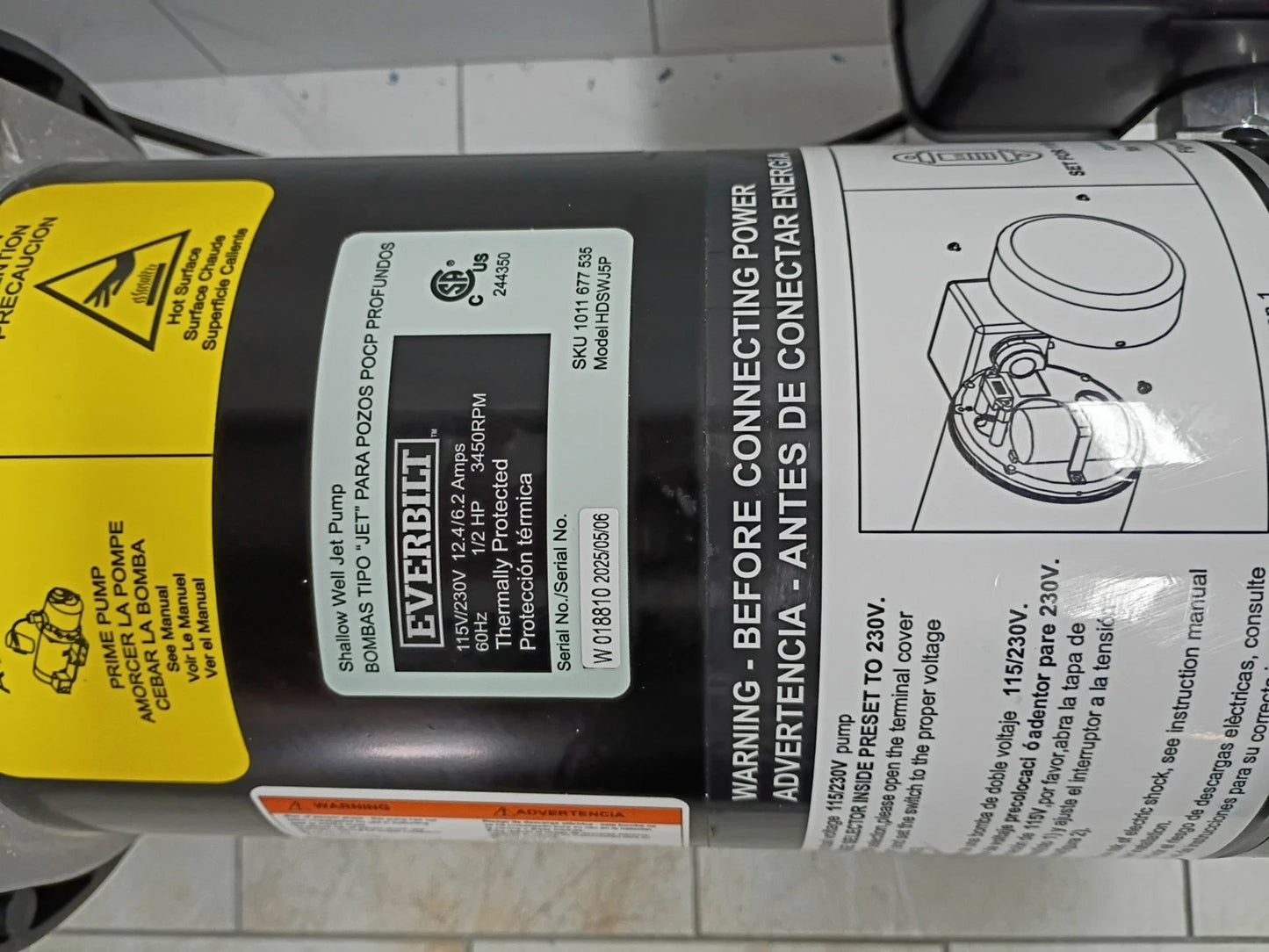 Everbilt HDSWJ5P 1/2 HP Plastic Shallow Well Jet Pump, USED, READ