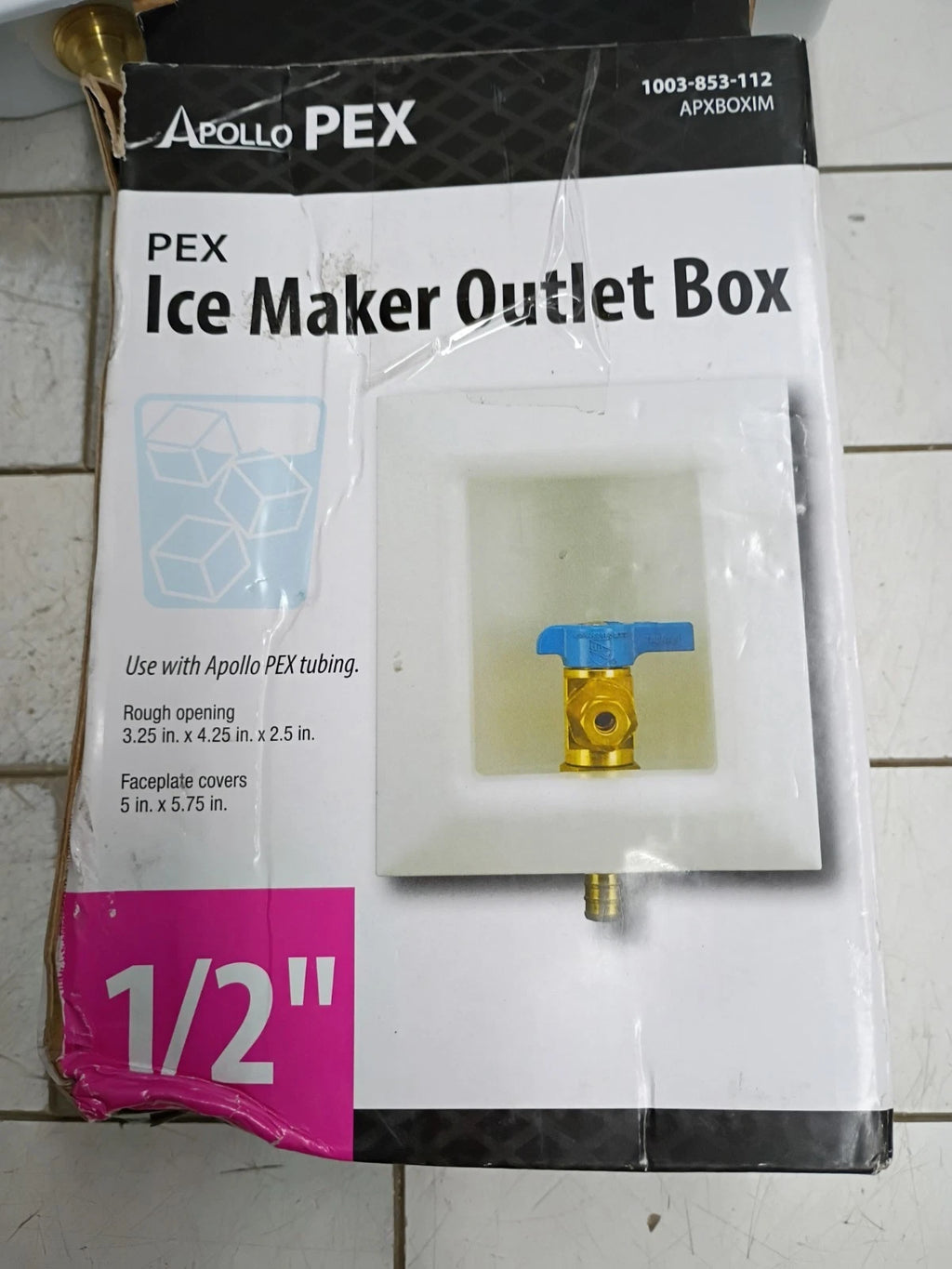 Apollo APX13OXIM 1/2" Brass PEX-B Barb Icemaker Outlet Box 1/4" OD male comp. OB