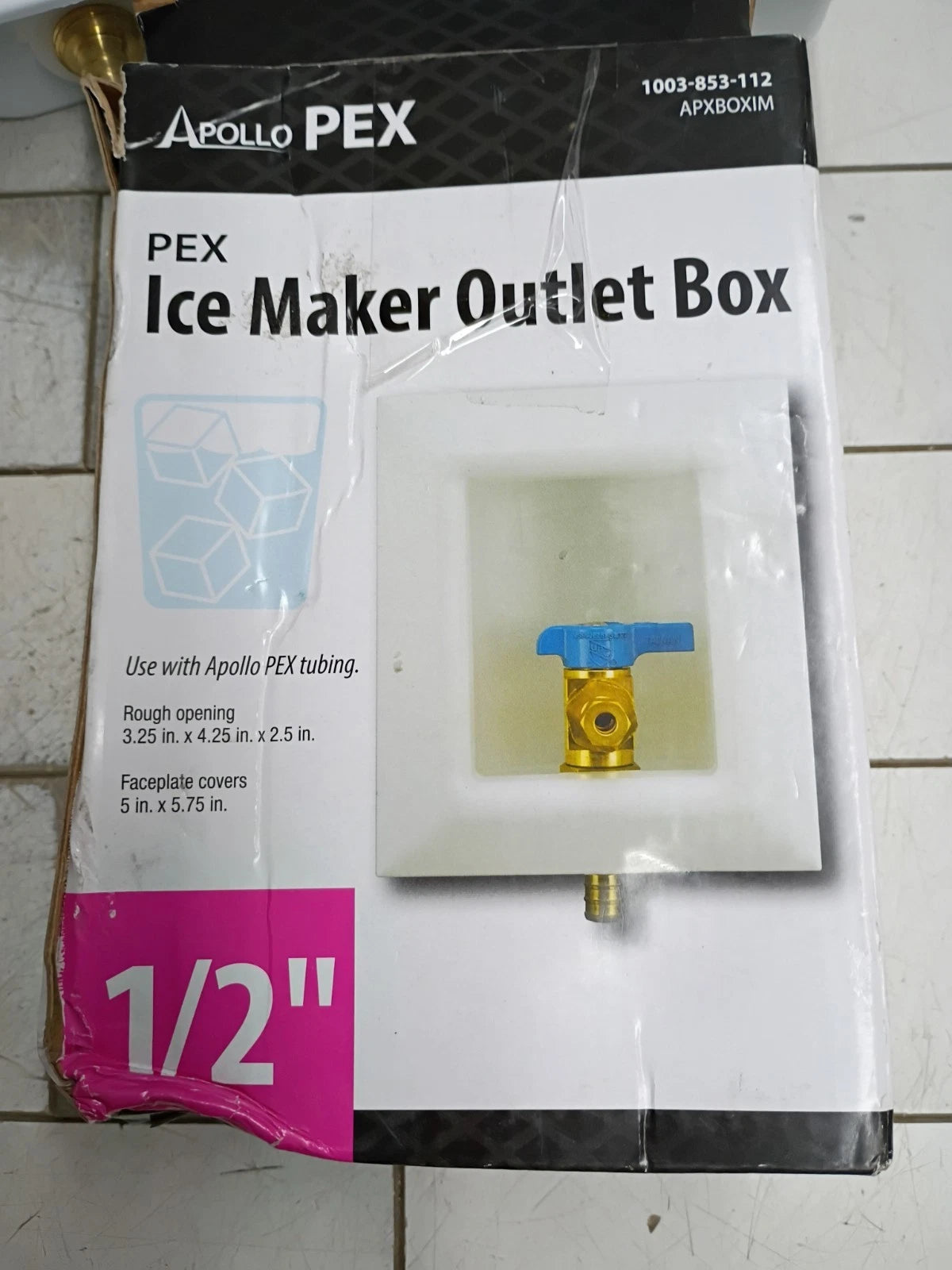 Apollo APX13OXIM 1/2" Brass PEX-B Barb Icemaker Outlet Box 1/4" OD male comp. OB