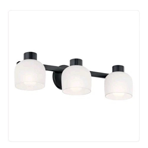 KICHLER 24" 3-Light Black Bathroom Vanity Light w/ Satin Etched White Glass OB