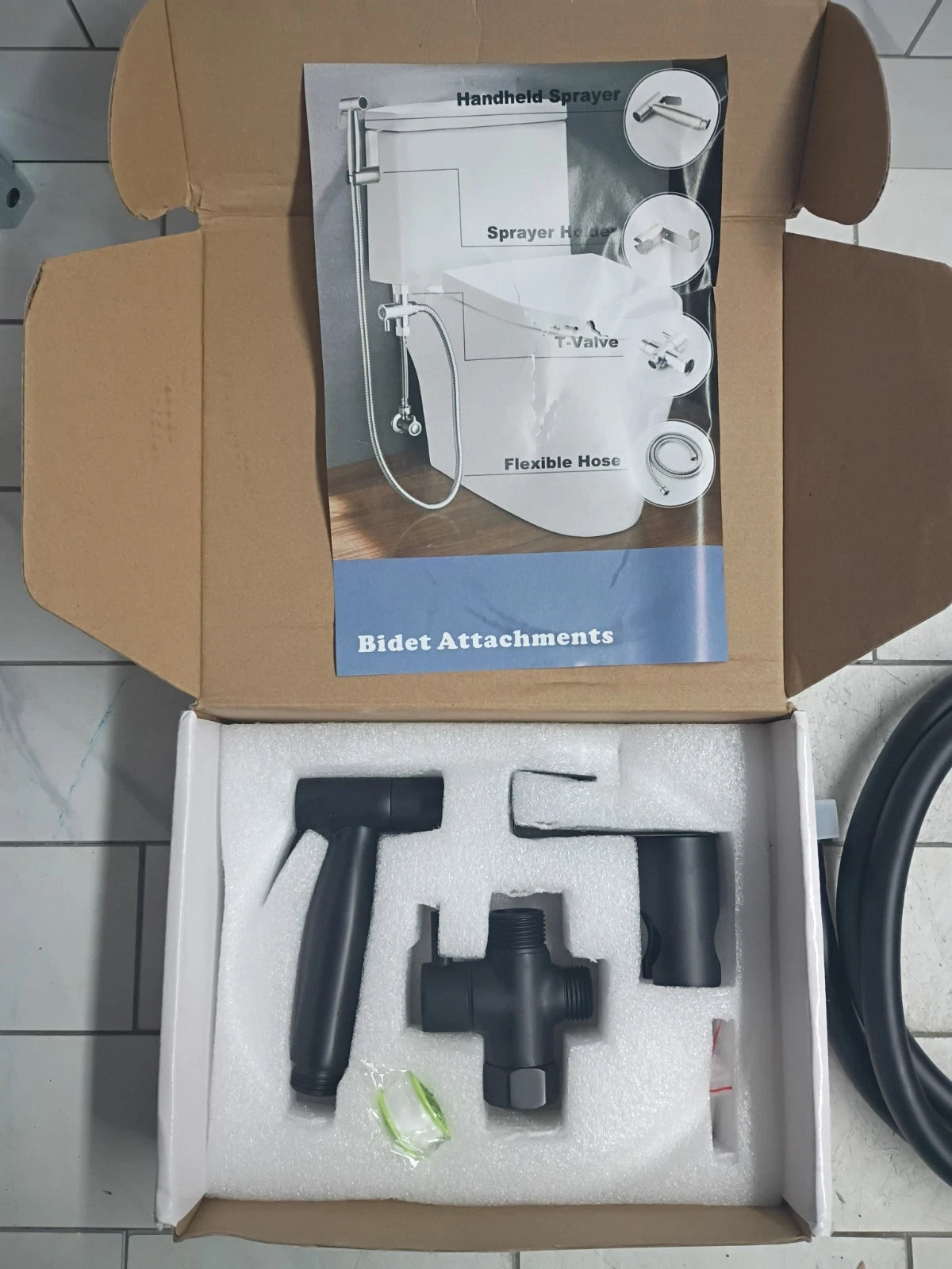 TH-FX0021 Bidet Attachments Matte Black Sprayer, Sprayer Holder, T-Valve Hose OB