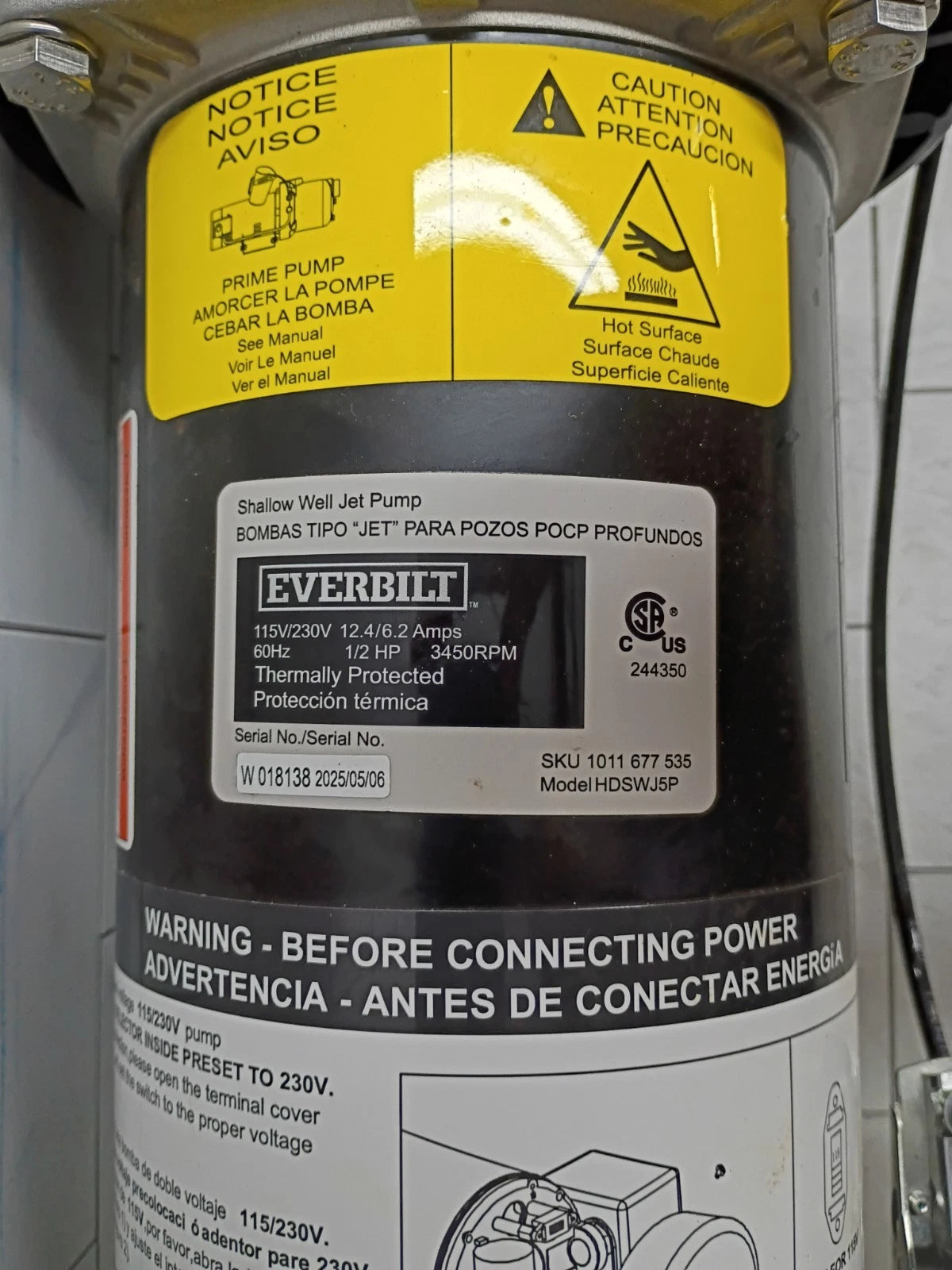 Everbilt HDSWJ5P 1/2 HP Plastic Shallow Well Jet Pump Used Read