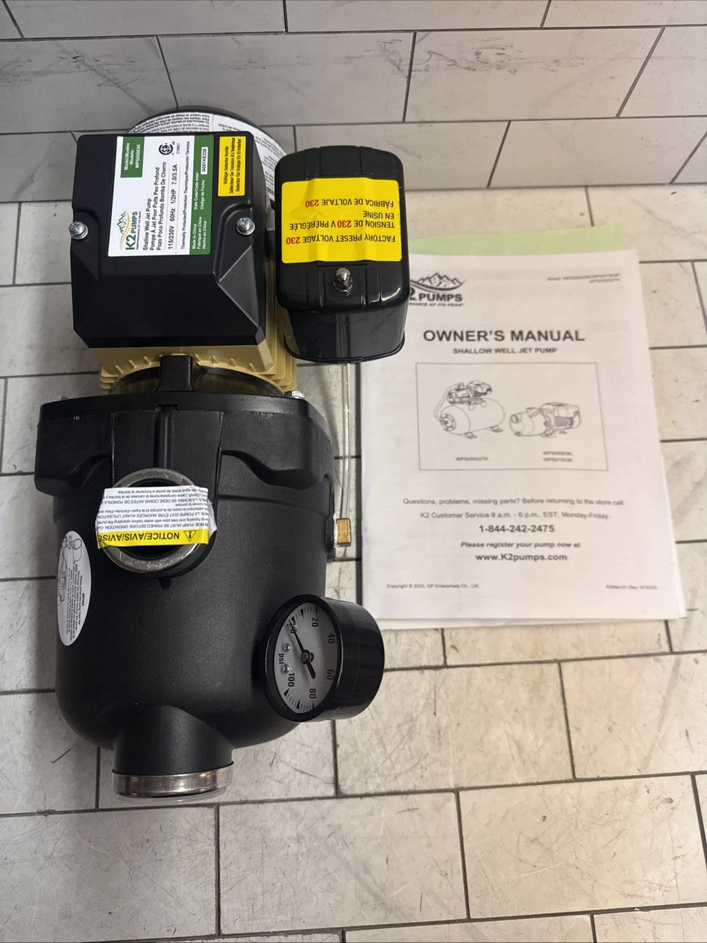 K2 Pumps Shallow Well Jet Pump 1/2HP Lead Free Thermoplastic 115/230V OPEN BOX