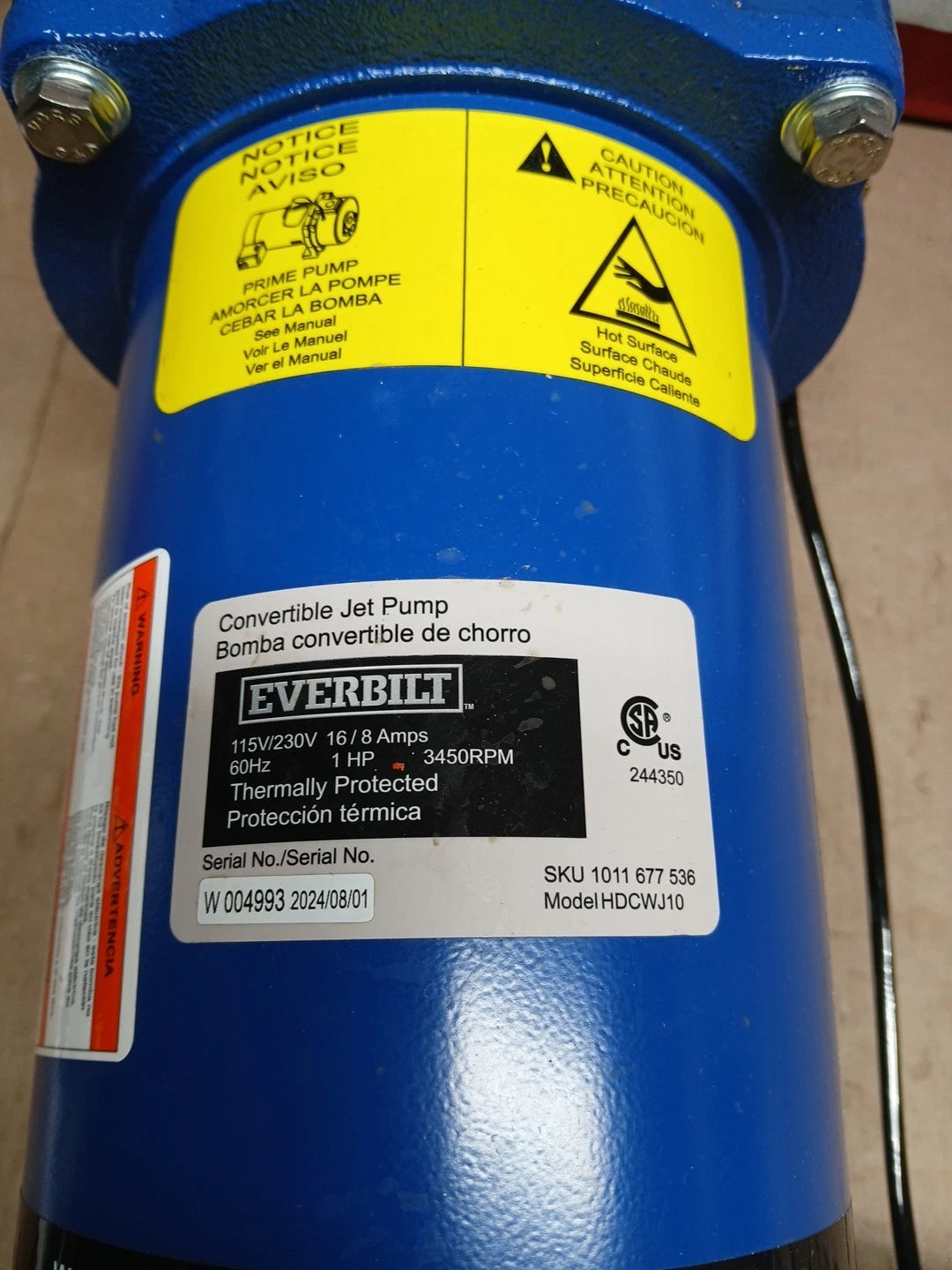 Everbilt 1 HP Professional Convertible Jet Pump. Read Description*PARTS ONLY*