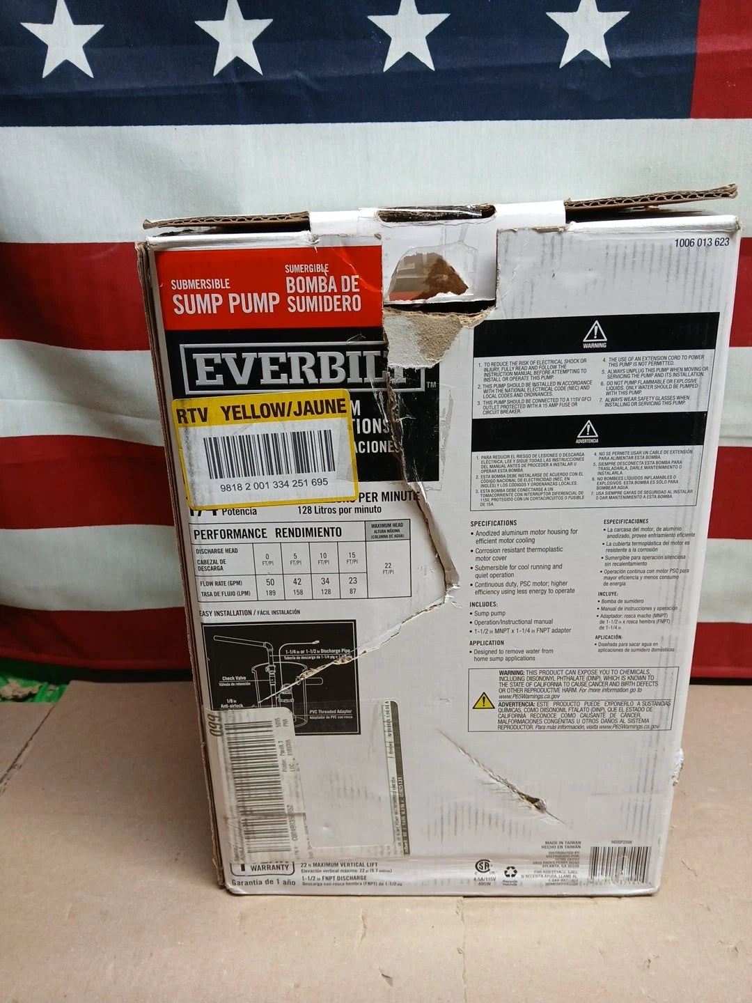 Everbilt 1/4 HP Aluminum Sump Pump w/ Tether Float Switch HDSP25W NEW OPEN BOX.