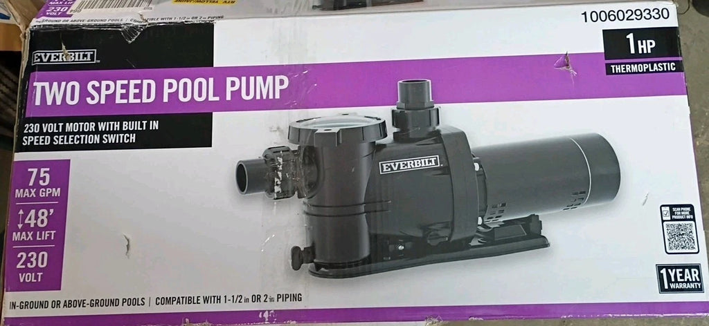 Everbilt 1 HP Pool Pump In Ground 2 Speed 5.1 A 230V Open Box Read Description
