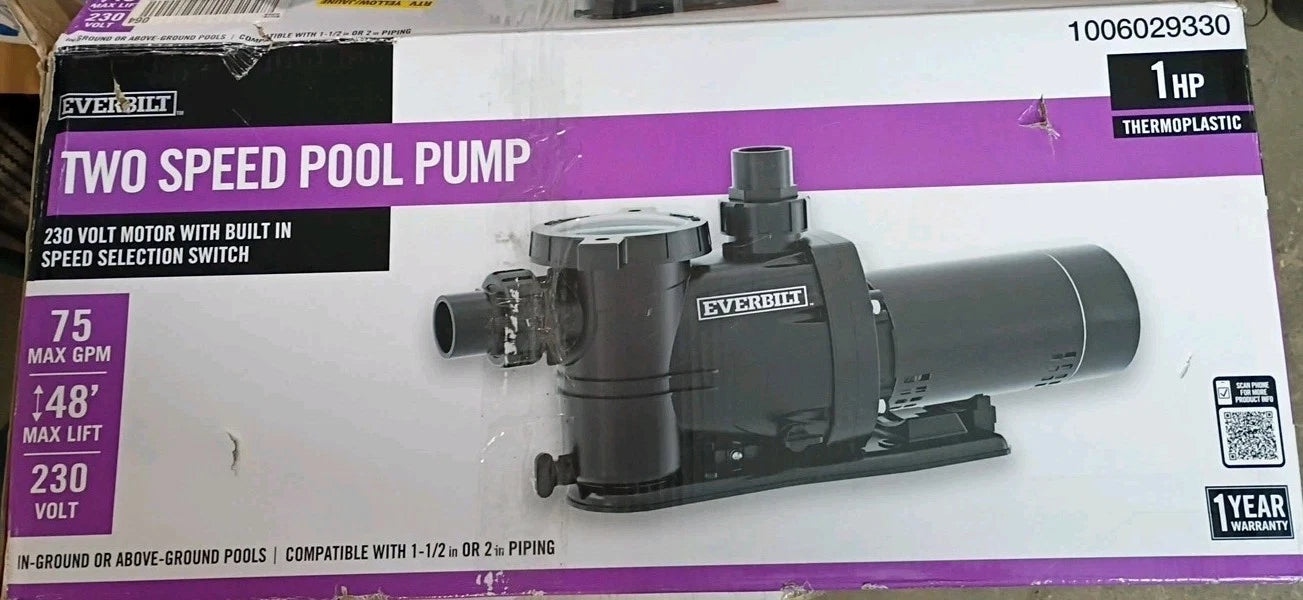 Everbilt 1 HP Pool Pump In Ground 2 Speed 5.1 A 230V Open Box Read Description