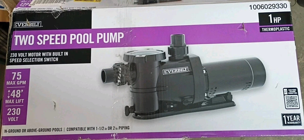 Everbilt 1 HP Pool Pump In Ground 2 Speed 5.1 A 230V Open Box Read Description