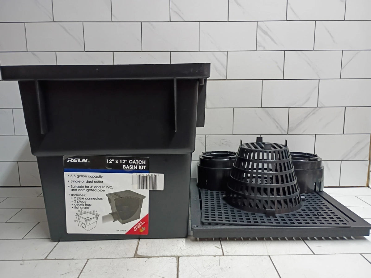RELN 001028 12" x 12" Catch Basin Kit 5.8 Gal Capacity Fits 3" or 4" SewerDrain