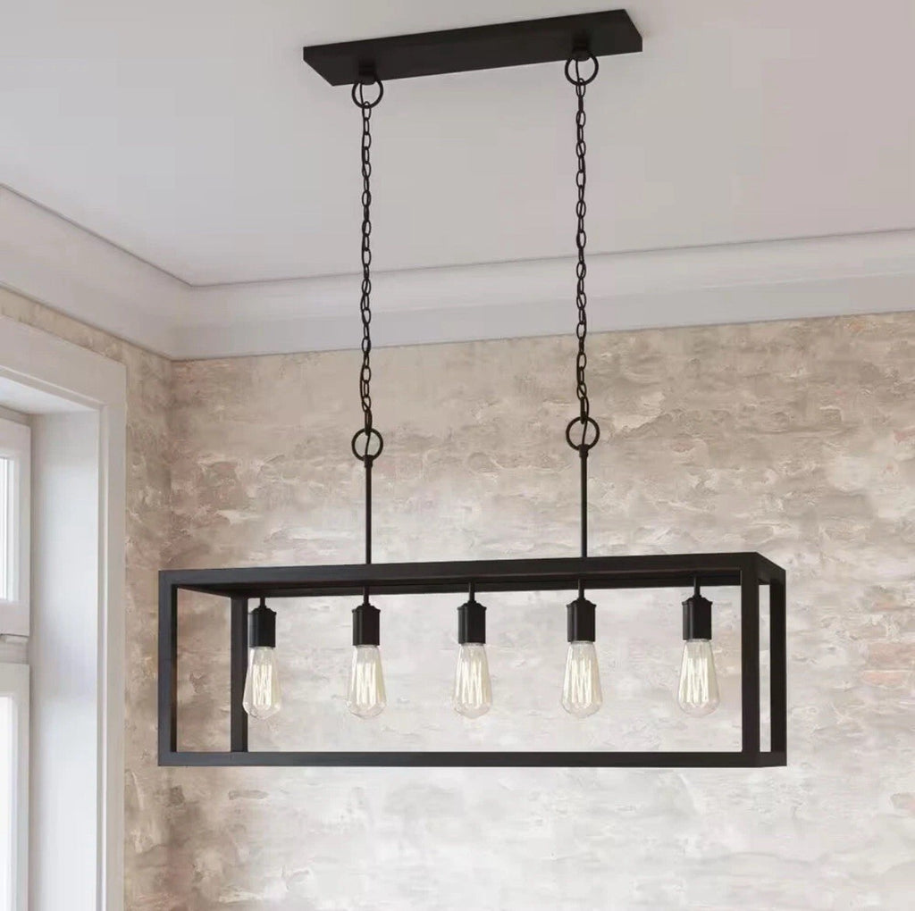 Hampton Bay Boswell Quarter 5-Light Black Industrial Linear Island Hanging