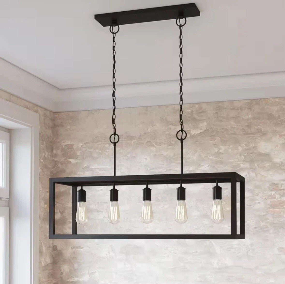 Hampton Bay Boswell Quarter 5-Light Black Industrial Linear Island Hanging