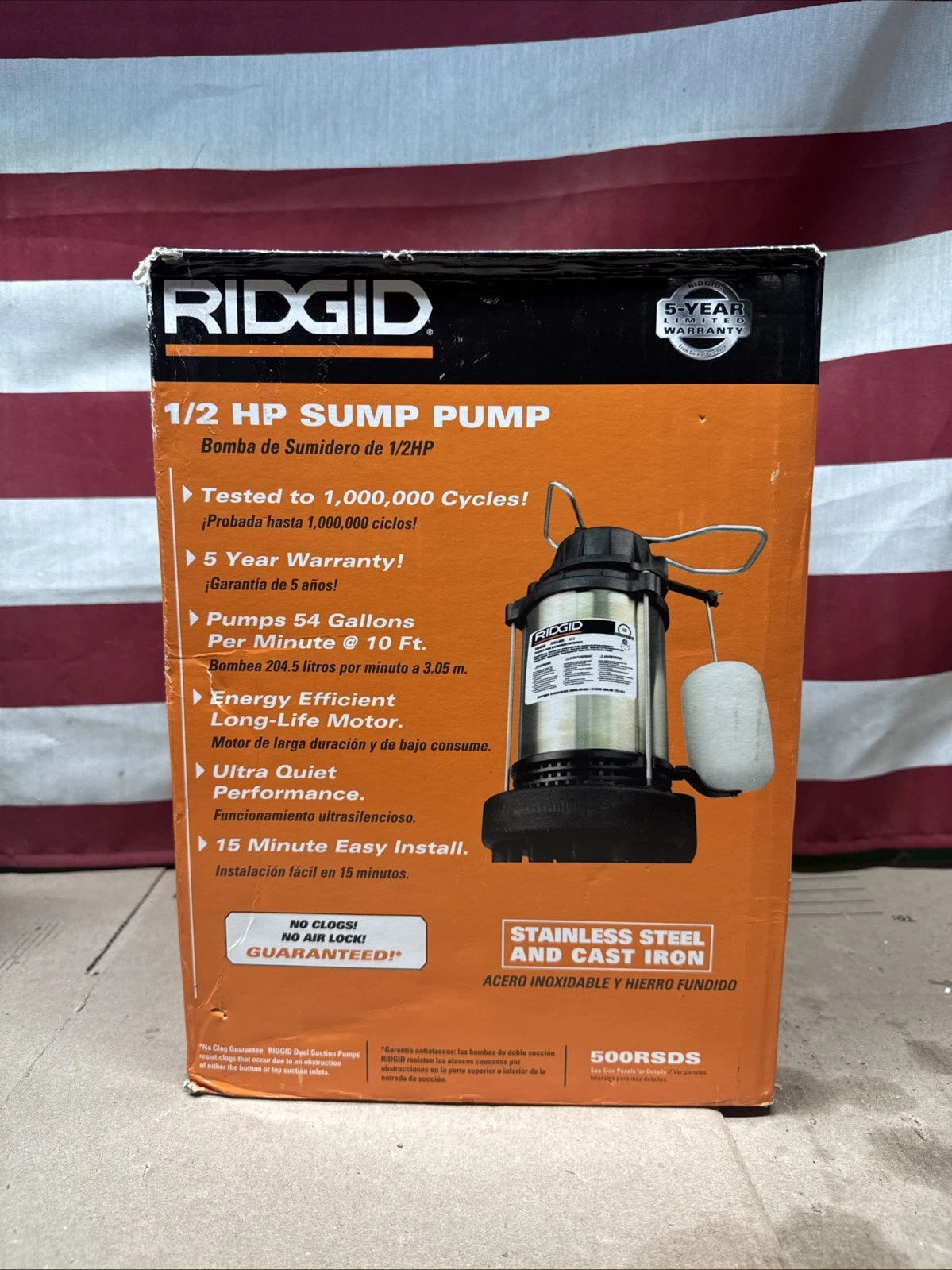 RIDGID 1/2 HP Sump Pump 500RSDS Open Box Never Used