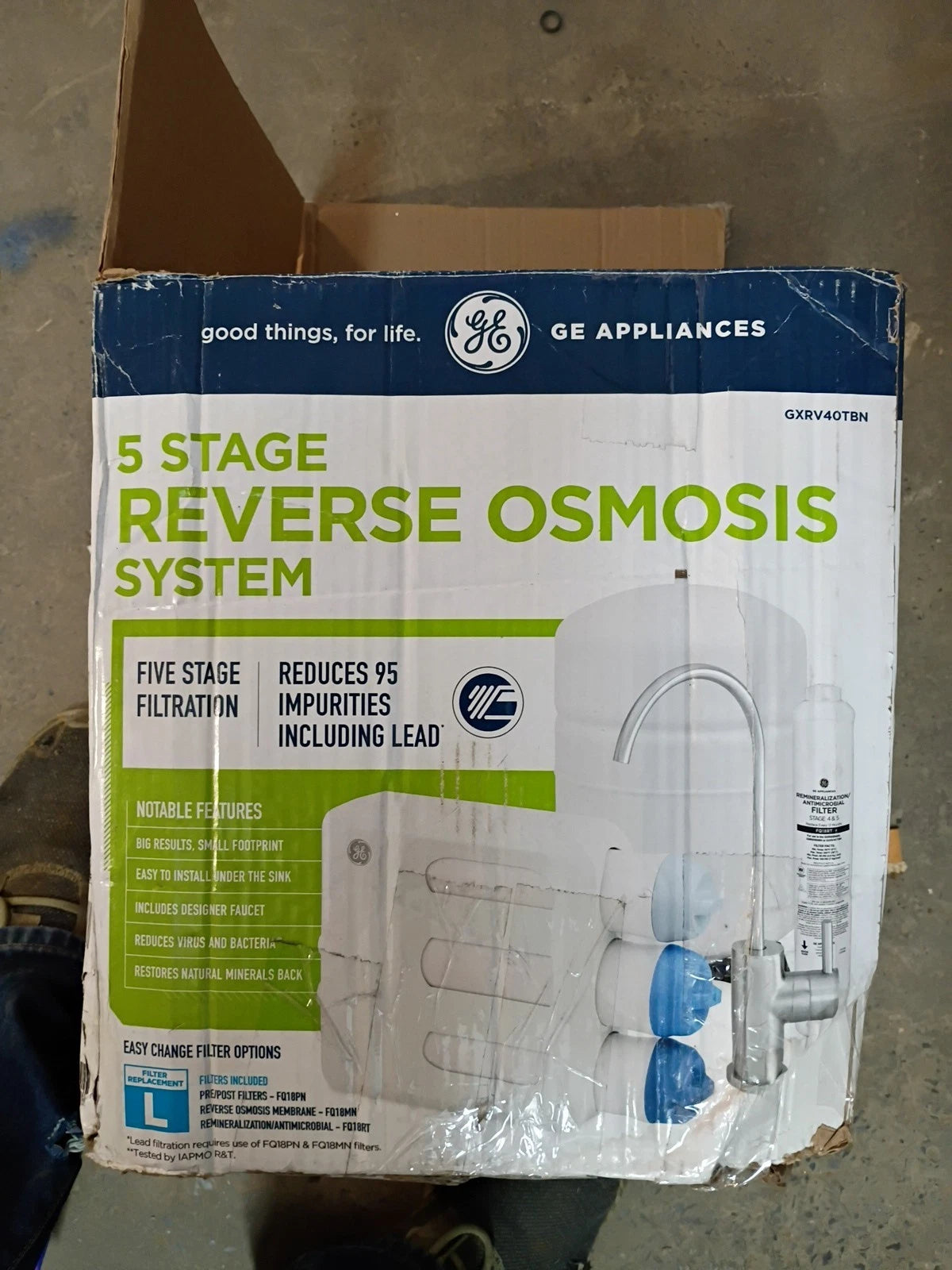GE GXRV40TBN Under Sink 5-Stage Reverse Osmosis Water Filtration System New OB