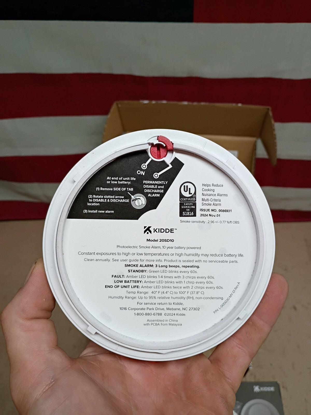 Kidde 20SD10 Smoke Detector 10-Year Battery Powered LED Warning Light, OPEN BOX