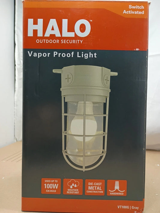 Halo Outdoor Security Vapor Proof Light 100w E26 Bulb Gray Open Box
