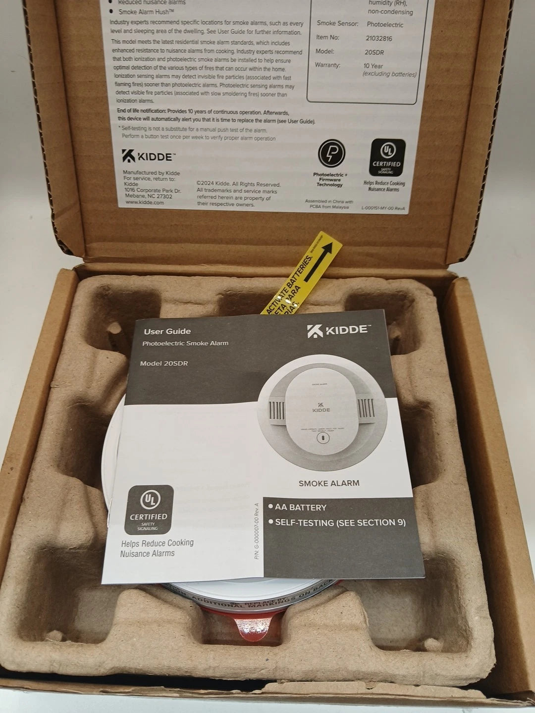 KIDDE 20SDR Photoelectric Smoke Alarm AA Battery Powered LED Warning.