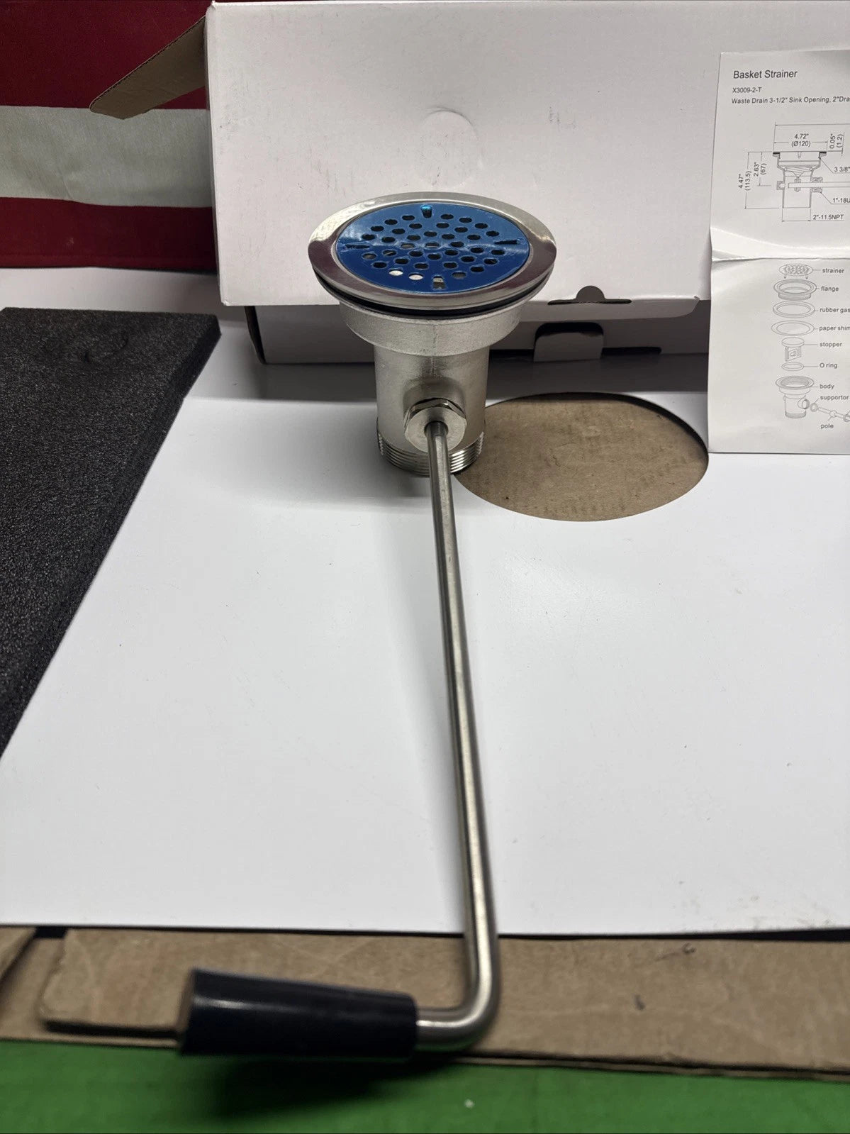 3-1/2" Commercial Sink Drain w Twist Lever Handle Waste Drain Valve Easy Control
