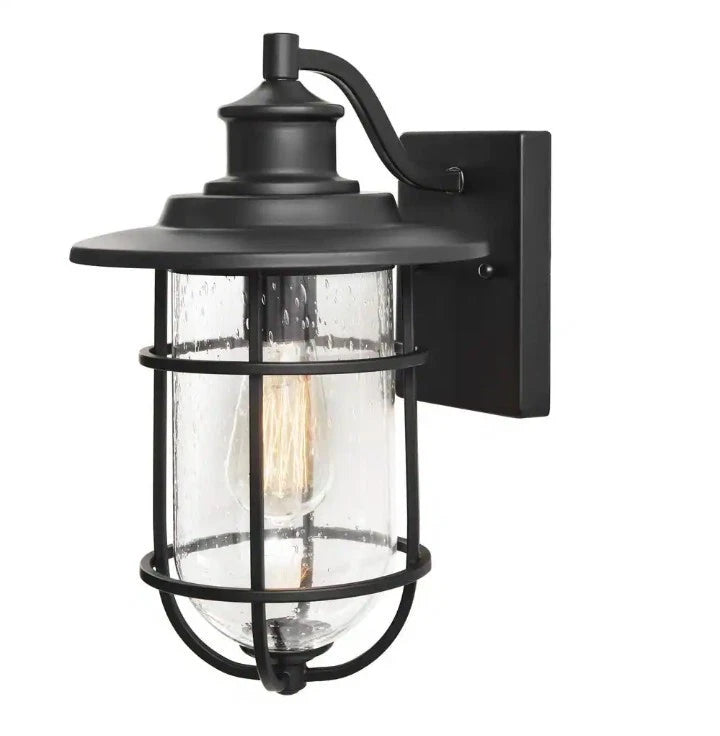 Hampton Bay Turner 16 in Matte Black Rustic Farmhouse Outdor 1-Light Wall Sconce