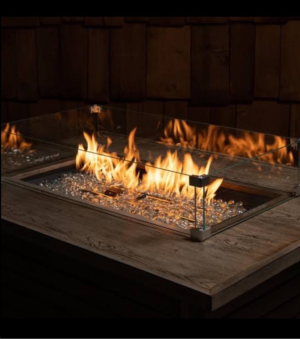 32.7”X7.1”X2.4” fire pit glass wind guard clear with aluminum connectors.