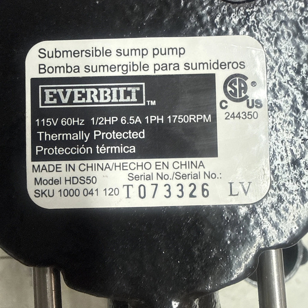 Everbilt HDS50 1/2 HP Cast Iron Pro Grade Submersible Sump Pump OPEN BOX.