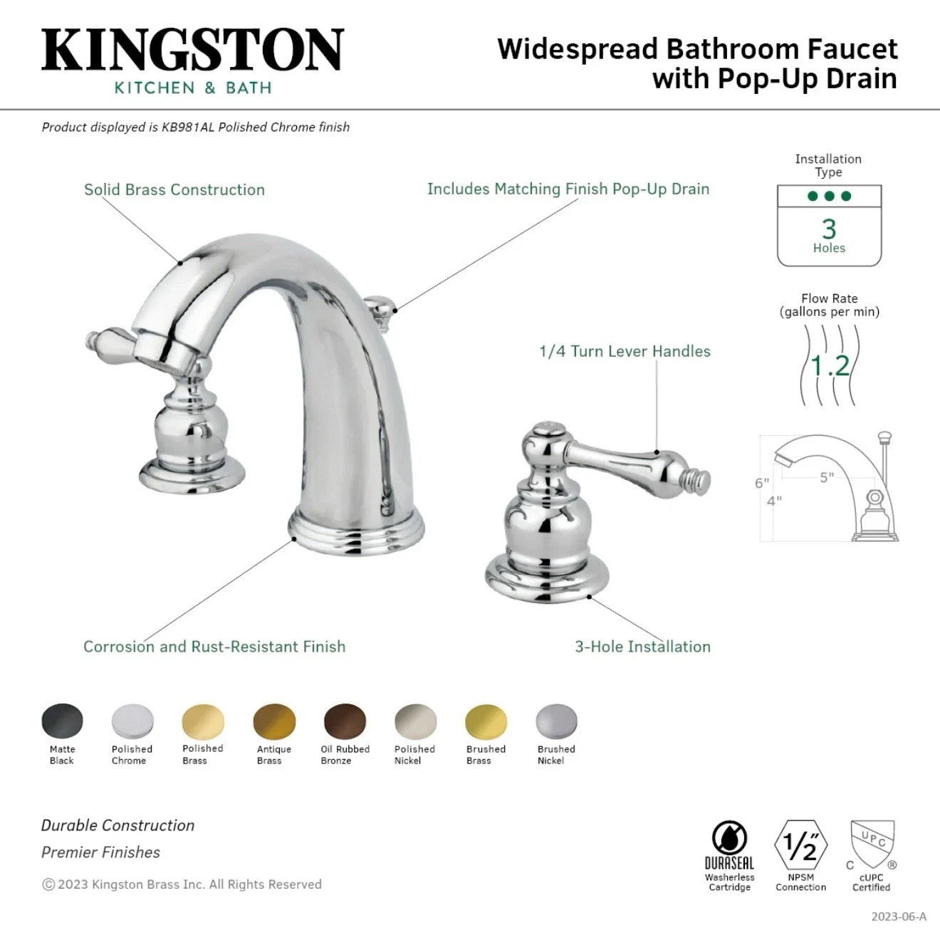 Kingston brass KB983AB Victorian 2-handle 3-hole bathroom faucet antique brass