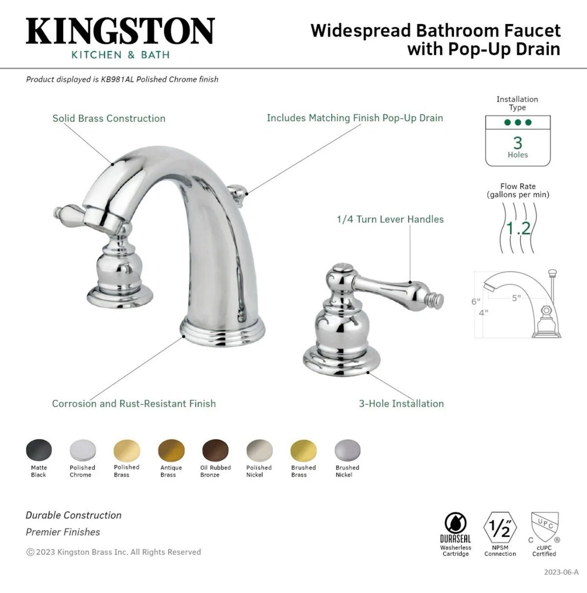Kingston brass KB983AB Victorian 2-handle 3-hole bathroom faucet antique brass
