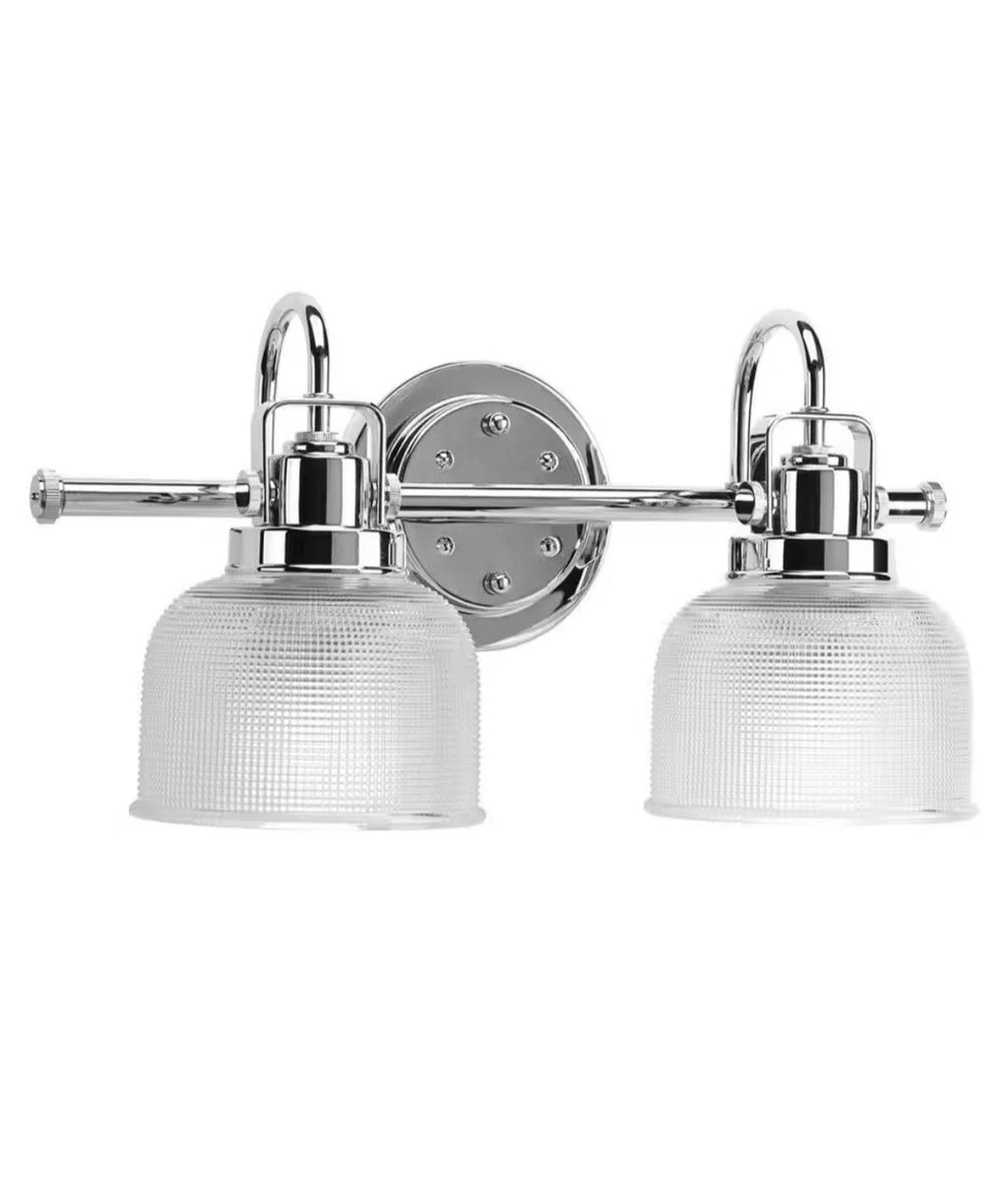 Archie Collection 17 in. 2-Light Chrome Vanity Light Clear Polished Glass Shades