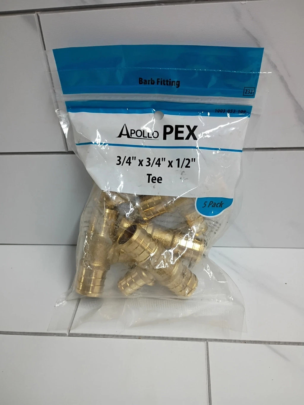 5-Pk Apollo Pex Fittings Brass 3/4" x 3/4" x 1/2" APXT3434125PK New