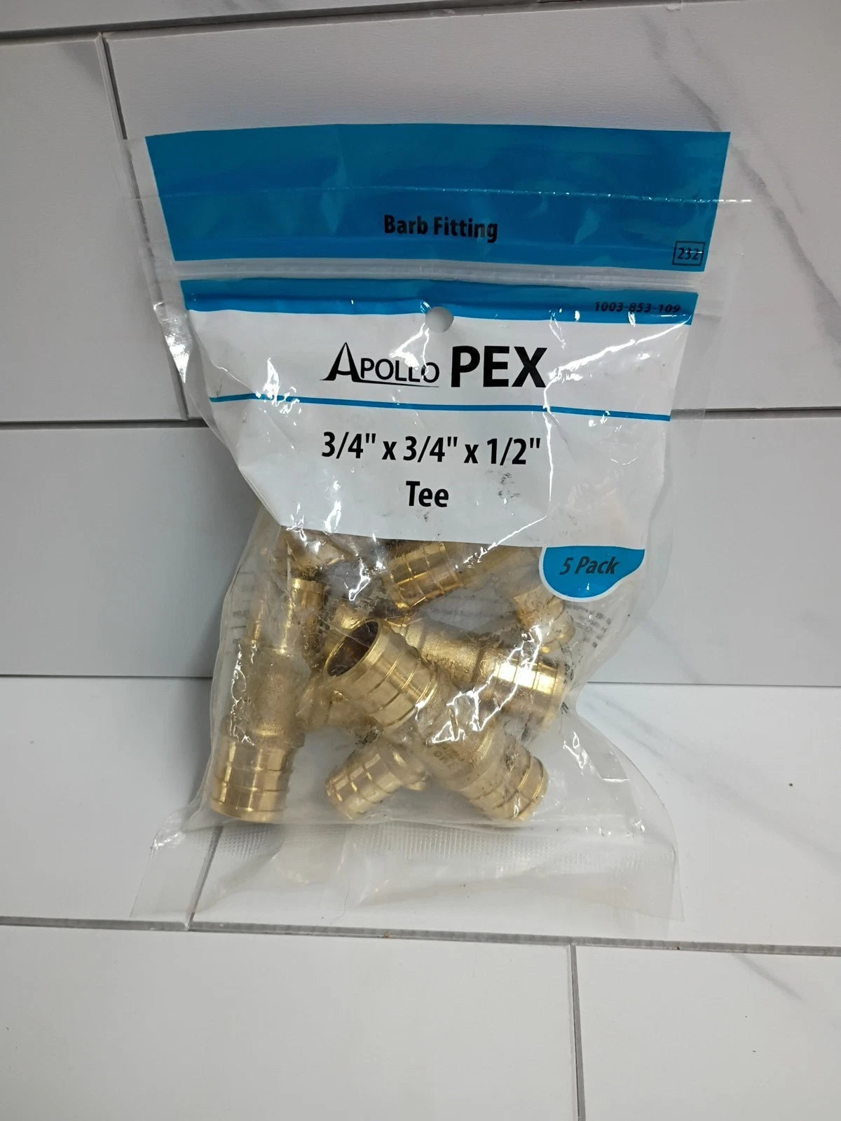 5-Pk Apollo Pex Fittings Brass 3/4" x 3/4" x 1/2" APXT3434125PK New