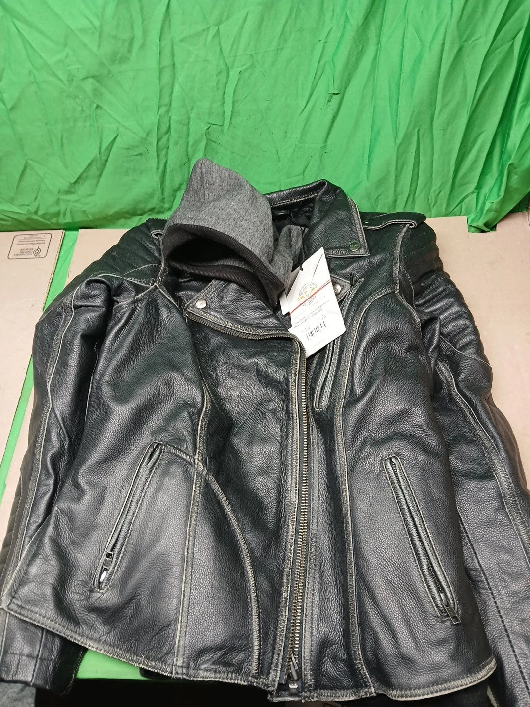 Milwaukee Leather MLL2516 Black Rub-Off Leather Jacket Detachable Hoodie Liner M