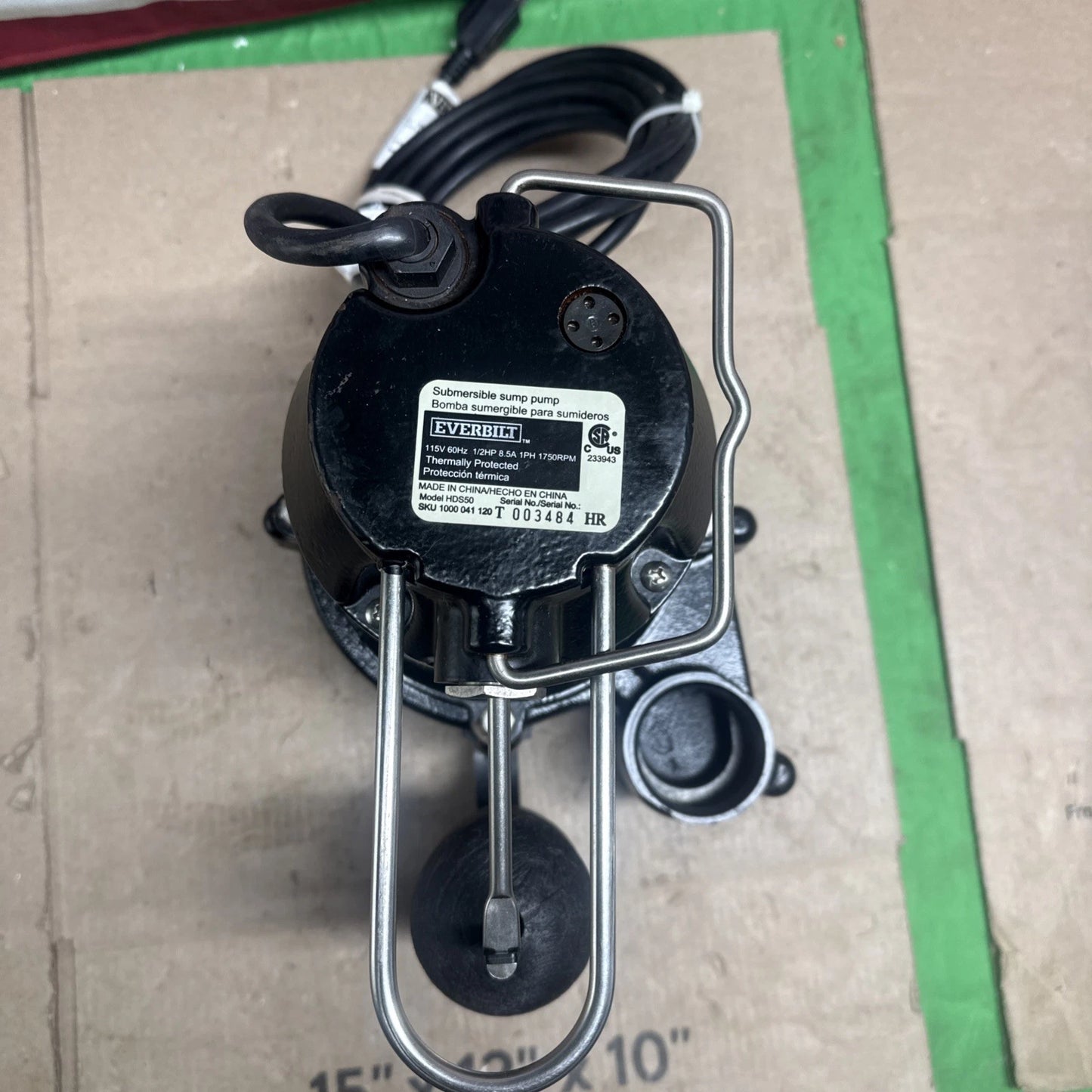 Everbilt 1/2 HP Cast Iron Sump Pump Model # HDS50 USED