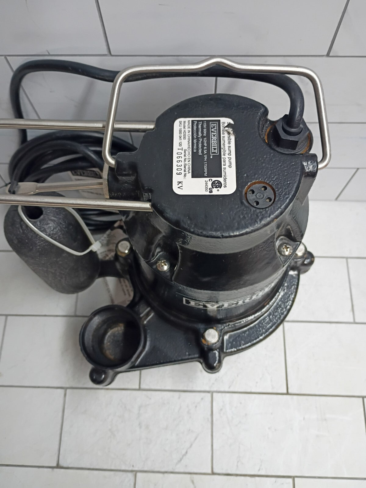 Everbilt  HDS50 1/2 HP Cast Iron Sump Pump Used, Read Description..