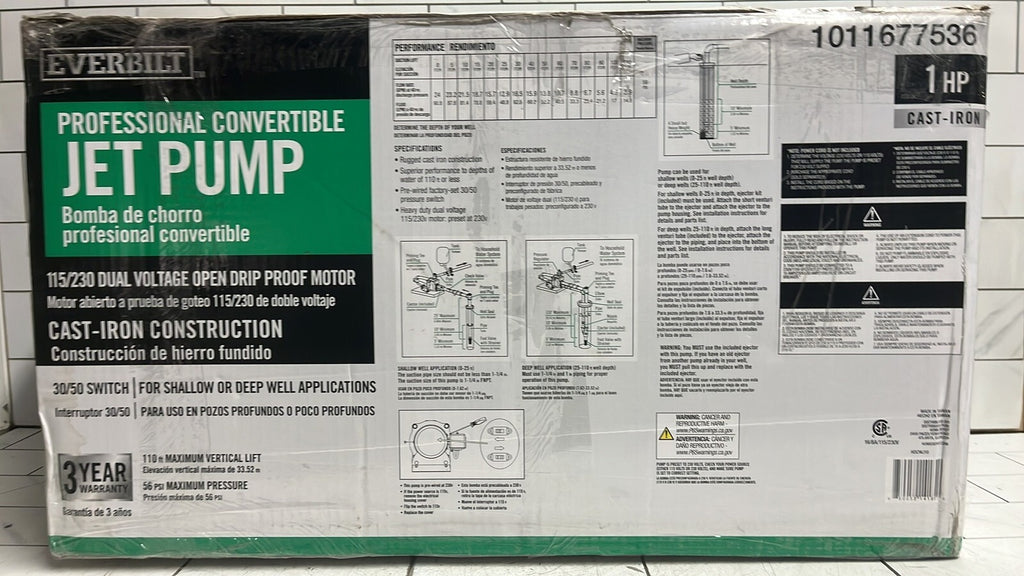Everbilt HDCWJ10 1HP Professional Convertible Jet Pump NEW OPEN BOX