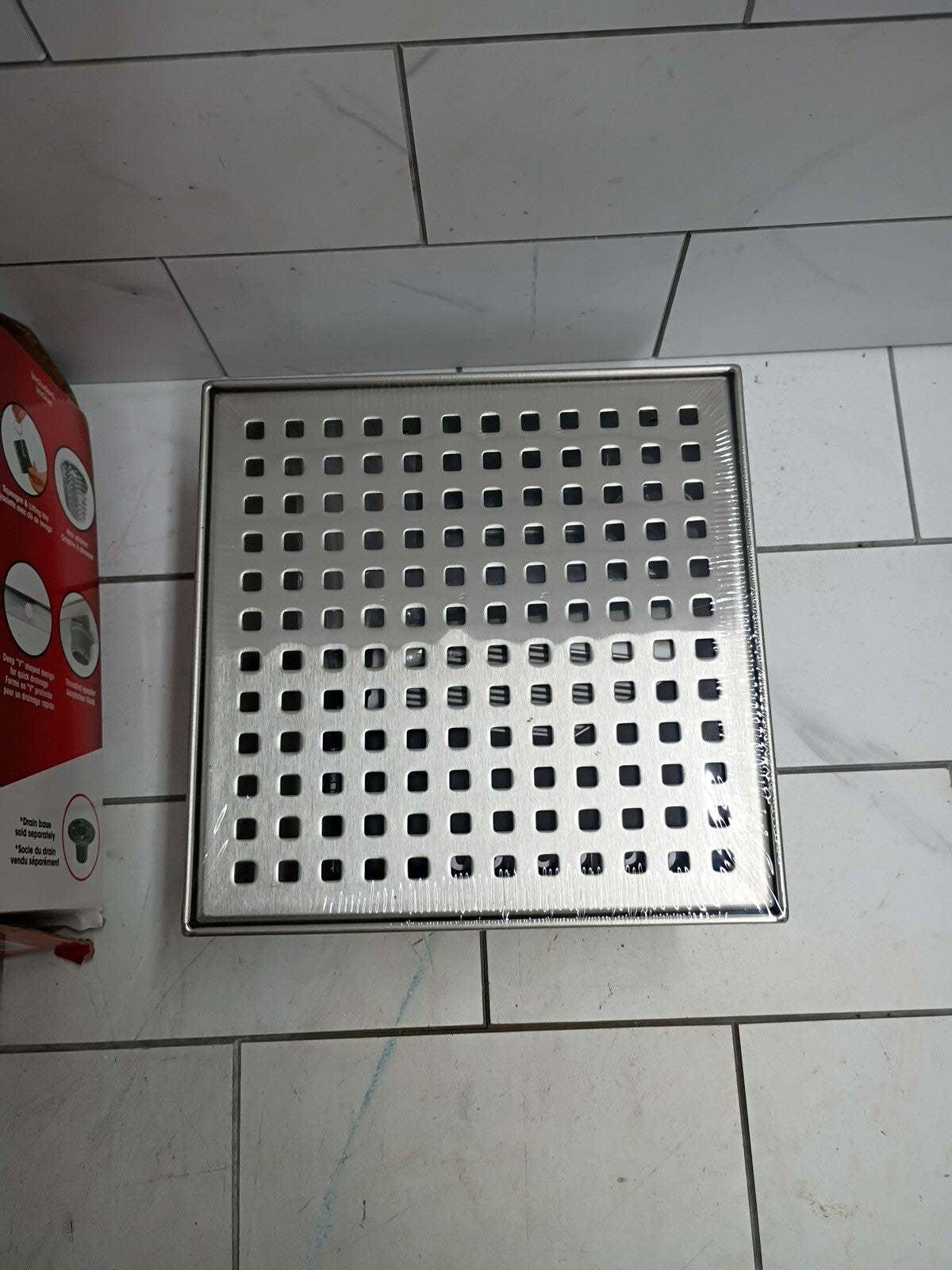 RELN 6 X 6 in Stainless Steel Square Shower Drain, Square Pattern Drain Cover OB