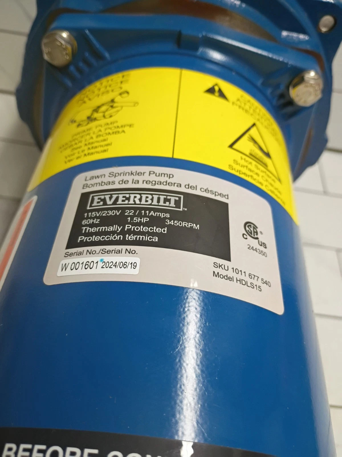Everbilt HDLS15, 1-1/2 HP Cast Iron Lawn Irrigation Pump PARTS ONLY
