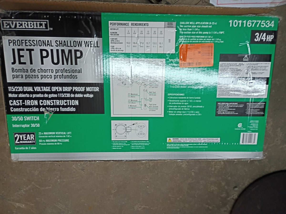 Everbilt HDSWJ7 3/4 HP Cast Iron Shallow Well Jet Pump *For Parts *