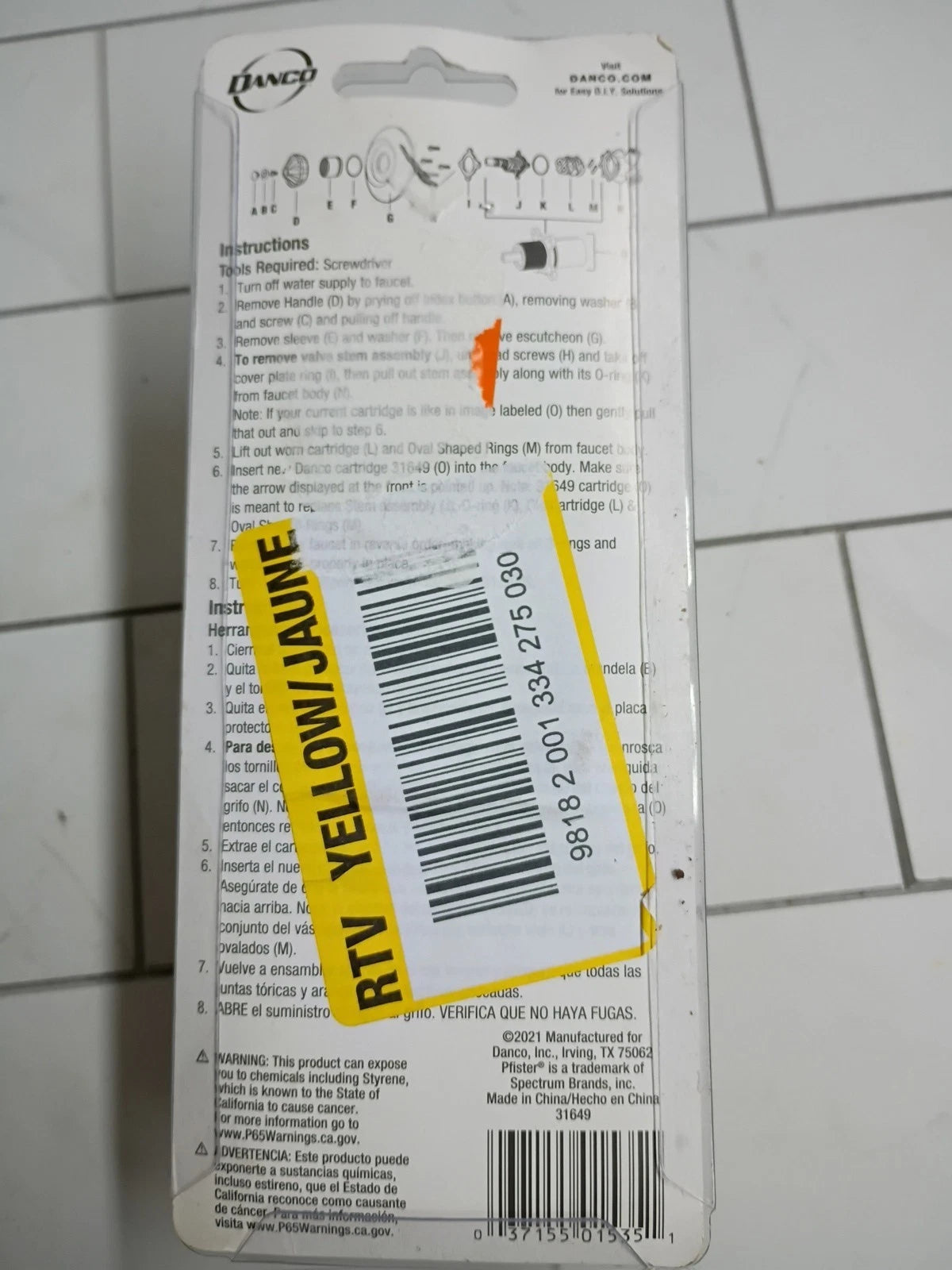Danco 31649 Hot and Cold Faucet Cartridge For Pfister 974-0420 - NEW