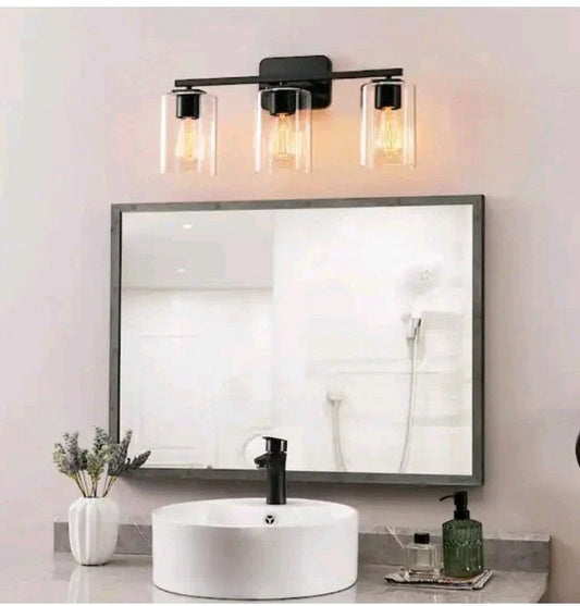 KAWOTI21 in. 3-Light Black Clemmon Vanity Light with Square Glass Shade